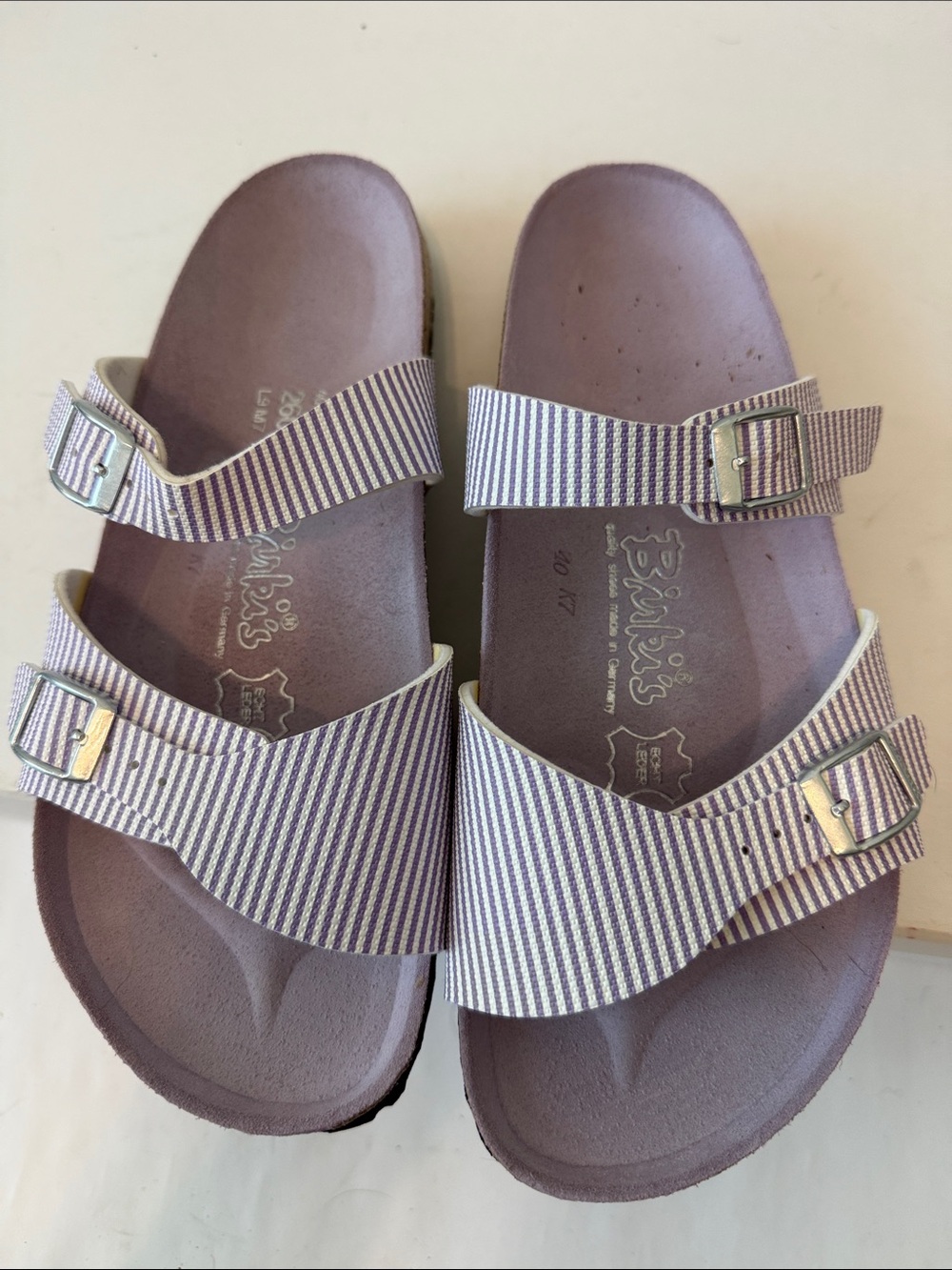 Birkenstock Birki’s Aziza Lavender Striped Women’s Adjustable Sandals